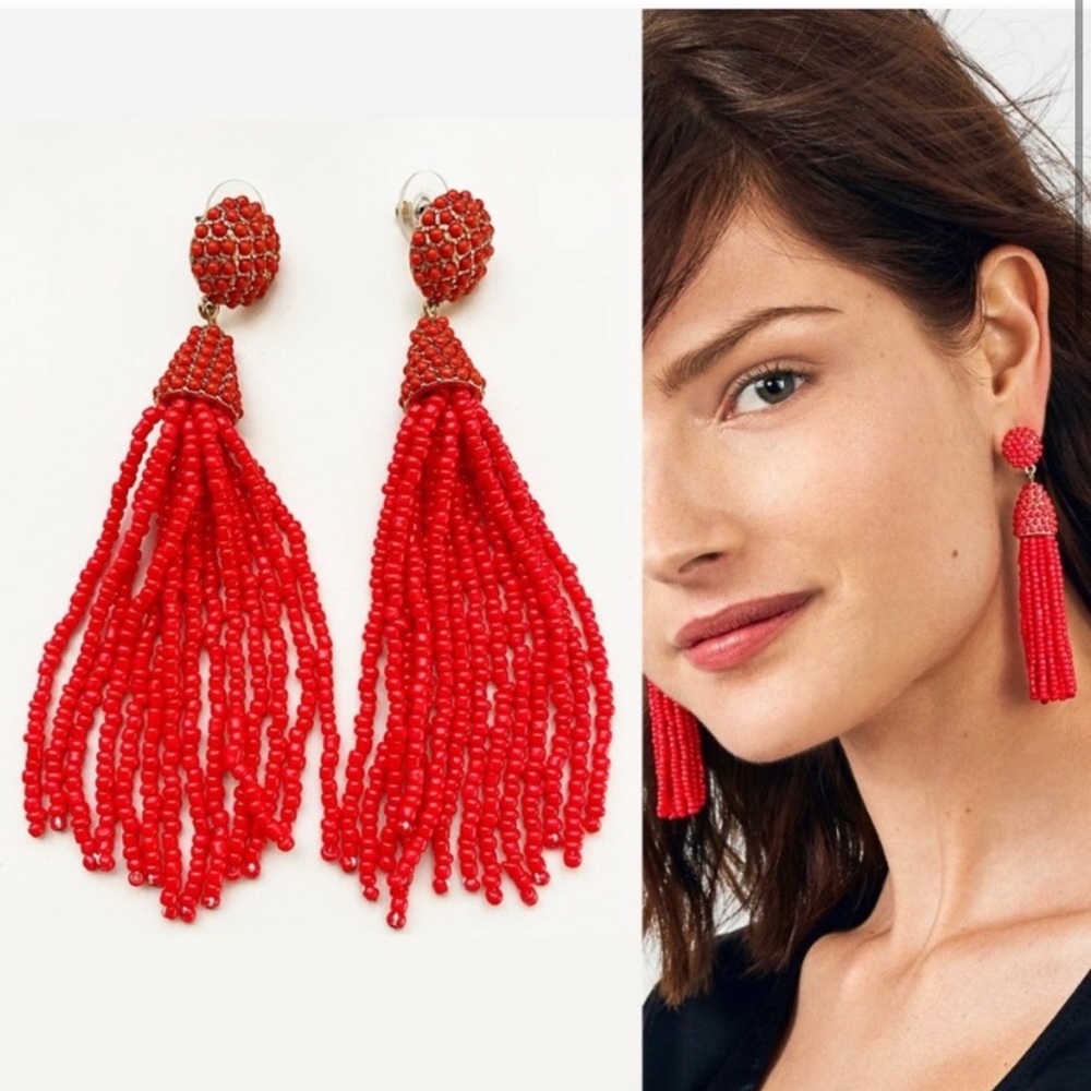Bauble Bar Mini Piñata Tassel Earrings Coral/Red Worn 1X! Like New!